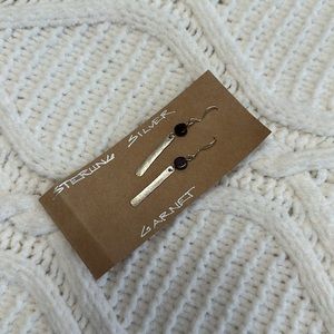 Garnet and Sterling Silver Dangle Earrings